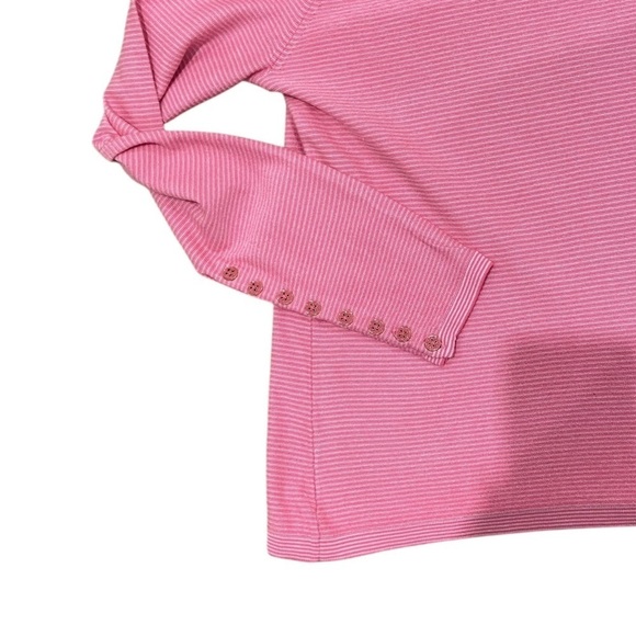 J.McLaughlin pink stripe long sleeve modal cotton top gold buttons sleeve medium - Picture 9 of 12